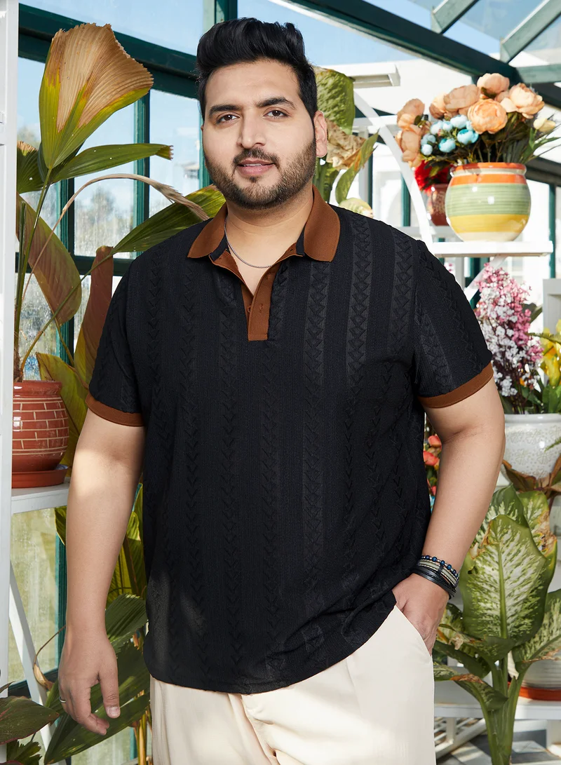 Instafab Plus Men's Sienna Brown Arc-Tactile Polo T-Shirt For Casual Wear | Polo Neck | Short Regular Sleeves | Half-Button Closure | Plus Size T-Shirt Crafted With Comfort Fit For Everyday Wear