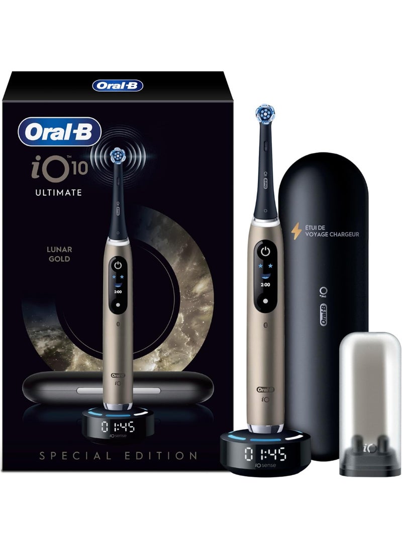 أورال بي أورال-بي Oral-B iO Series 10، فرشاة أسنان كهربائية ذكية، 7 أوضاع تنظيف، تقنية iO، ذكاء اصطناعي مع تتبع ثلاثي الأبعاد للأسنان، شاشة تفاعلية، شاحن مغناطيسي سريع 3 ساعات - إصدار محدود لونار جولد، الذهب القمري. - Image 1