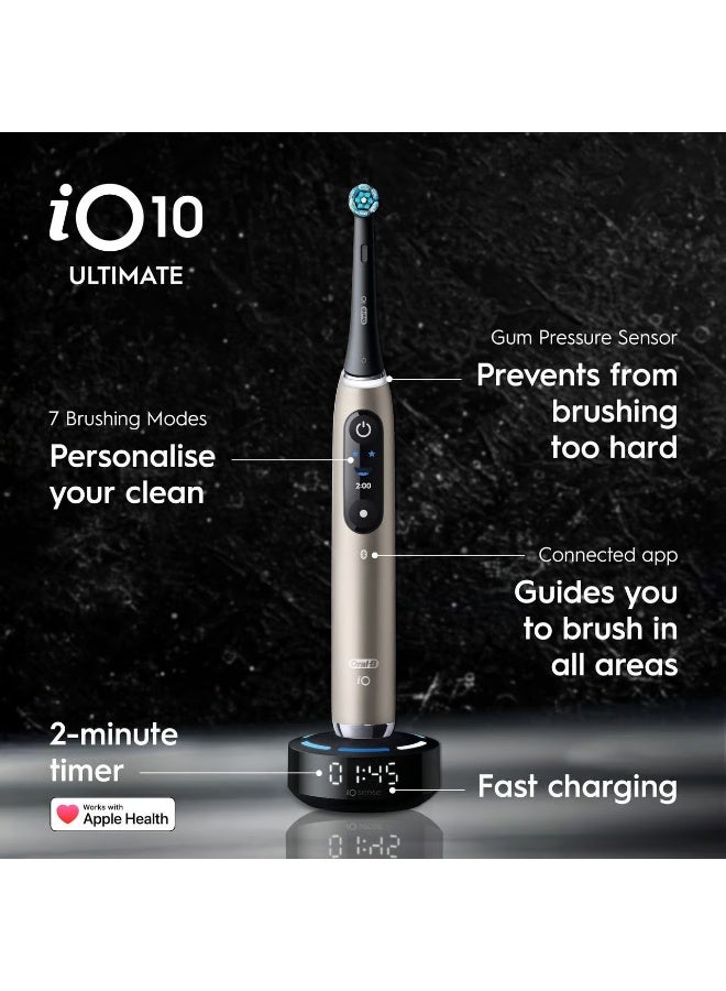 أورال بي أورال-بي Oral-B iO Series 10، فرشاة أسنان كهربائية ذكية، 7 أوضاع تنظيف، تقنية iO، ذكاء اصطناعي مع تتبع ثلاثي الأبعاد للأسنان، شاشة تفاعلية، شاحن مغناطيسي سريع 3 ساعات - إصدار محدود لونار جولد، الذهب القمري. - Image 5