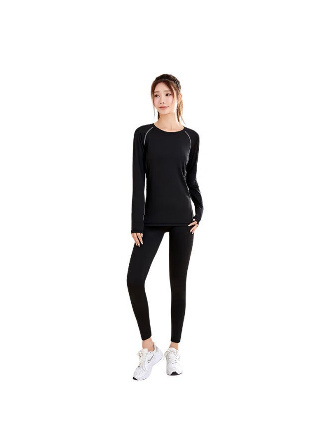 Fandimu Women's Fleece Lined Two-piece Sports Set Long Sleeve Stretch Training Basketball Running Fitness Wear 2XL - Image 5
