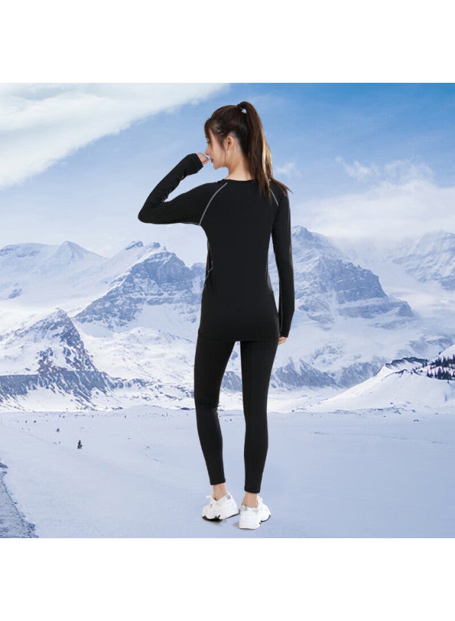 Fandimu Women's Fleece Lined Two-piece Sports Set Long Sleeve Stretch Training Basketball Running Fitness Wear 2XL - Image 3