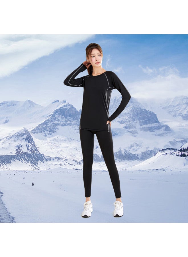 Fandimu Women's Fleece Lined Two-piece Sports Set Long Sleeve Stretch Training Basketball Running Fitness Wear 2XL - Image 4