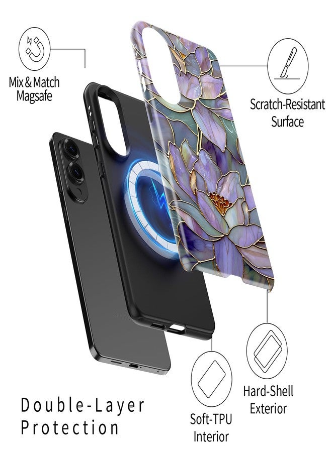 Esdot for Samsung Galaxy S25 Edge Case,Aesthetic Blooming Purple Lotus Girly Shell,Compatible with Magsafe,Trendy Unique Cool Retro Western Protective Slim Silicone Phone Cover for Women Girls - Image 2