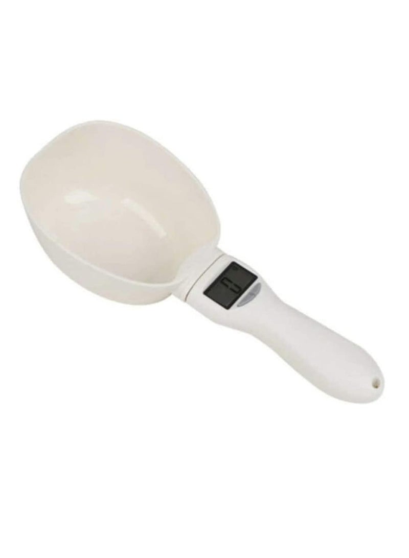 Digital Pet Food Scoop and Kitchen Scale 500 g - Detachable Measuring Spoon with LCD Display, 0.1 g Steps and 5 Units g ml cup fl oz oz, 23 cm Long with 9.3 cm Scoop for Dogs, Cats and Baking, White - Image 1