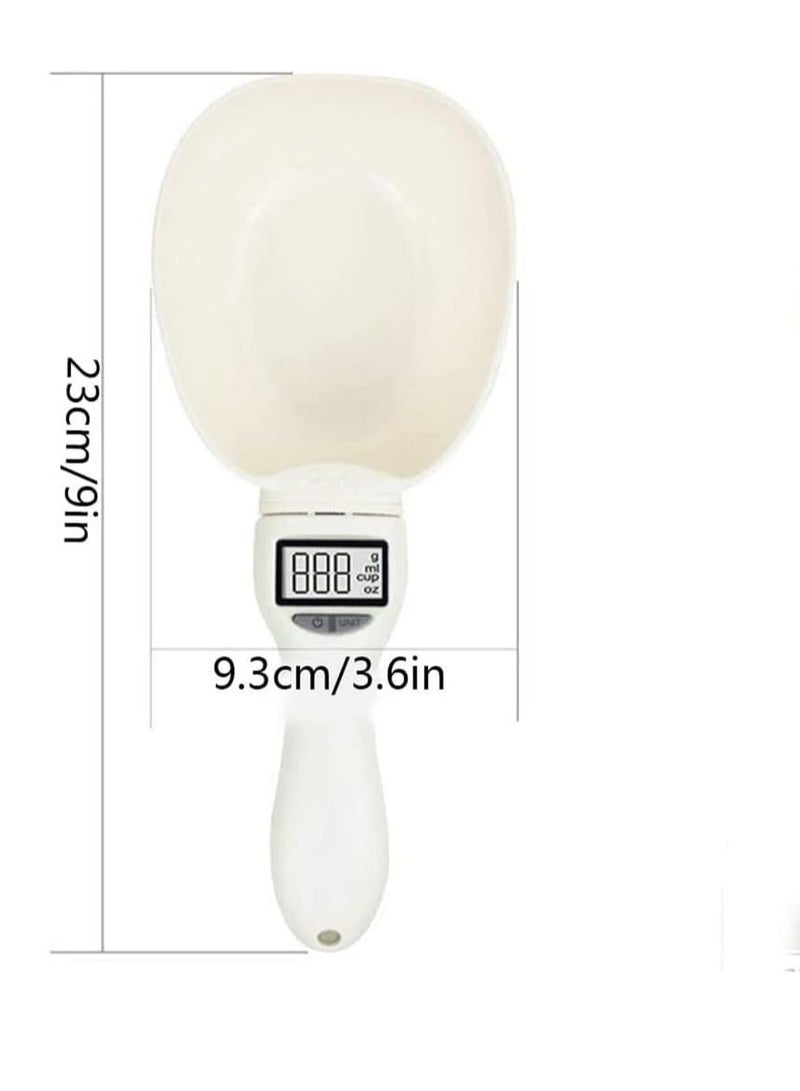 Digital Pet Food Scoop and Kitchen Scale 500 g - Detachable Measuring Spoon with LCD Display, 0.1 g Steps and 5 Units g ml cup fl oz oz, 23 cm Long with 9.3 cm Scoop for Dogs, Cats and Baking, White - Image 2