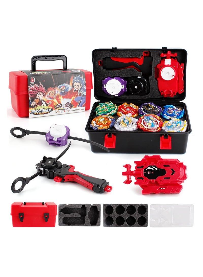 Bey Battling Top Burst Gyro Toy Set Combat Battling Game 8 Spinning Tops 3 Launchers with Portable Storage Box Gift for Kids Children Boys Ages 6+ (8-pack)