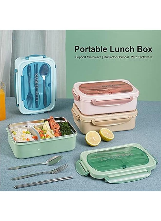 MOXO Portable Lunch Box 304 Stainless Steel Leakproof Microwave Heating Divided Food Containers with Spoon and Choticks  - Image 2