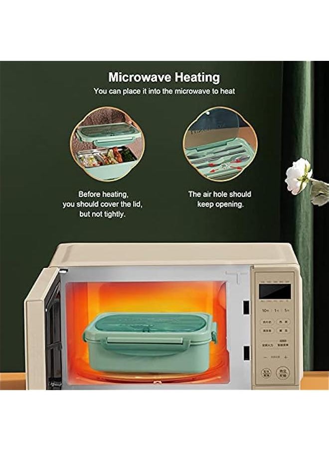 MOXO Portable Lunch Box 304 Stainless Steel Leakproof Microwave Heating Divided Food Containers with Spoon and Choticks  - Image 4