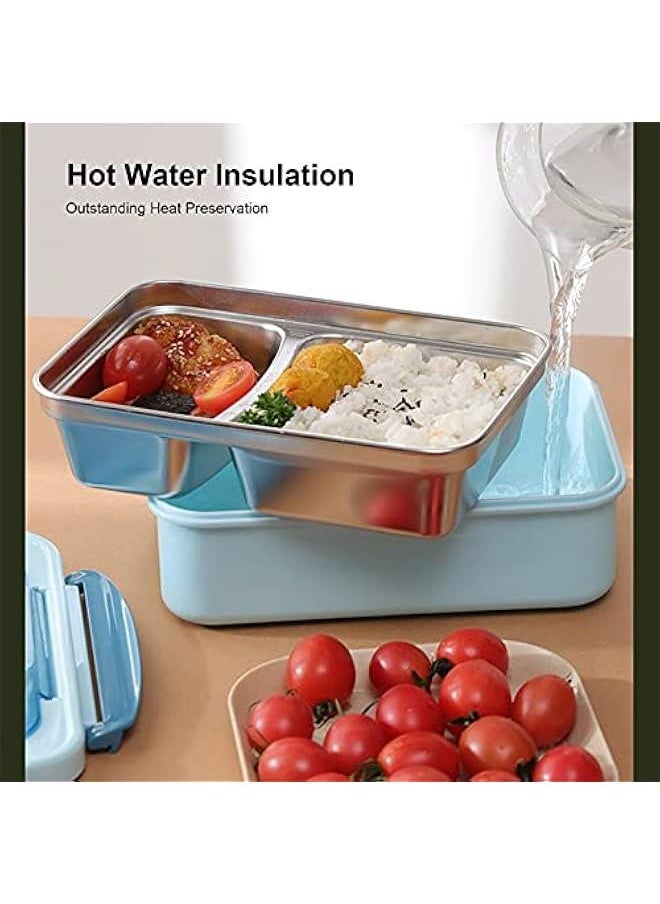 MOXO Portable Lunch Box 304 Stainless Steel Leakproof Microwave Heating Divided Food Containers with Spoon and Choticks  - Image 5