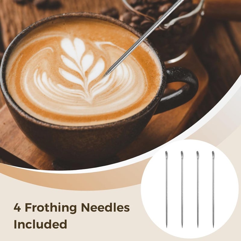 Espresso Milk Frothing Pitcher, Four Pieces Stainless Steel Steaming with Measurement Marks, Latte Art Cup with Frothing Needle for Art Chocolate Latte Cappuccino Hot - Image 5