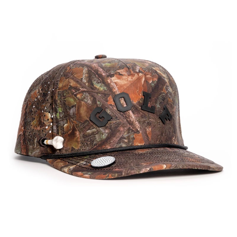 BRIMZ Golf Performance Hat - Breathable Sweat & Water Resistant Golfing Snapback Cap with Tee Holder & Magnetic Brim - Double Sided Ball Marker & Tee Included (Camo - Golf) - Image 1
