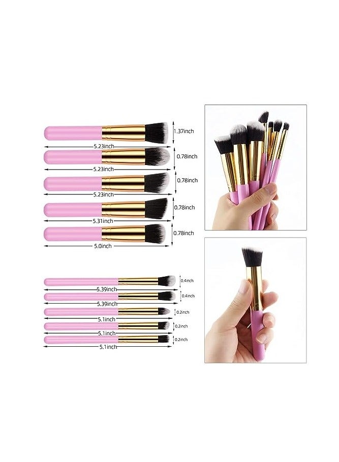 ORiTi Makeup Brushes 10 PCs Makeup Brush Set Premium Synthetic Foundation Brush Blending Face Powder Blush Concealers Eye Shadows Make Up Brushes Kit Makeup Tools Set (Pink Gold) - Image 3
