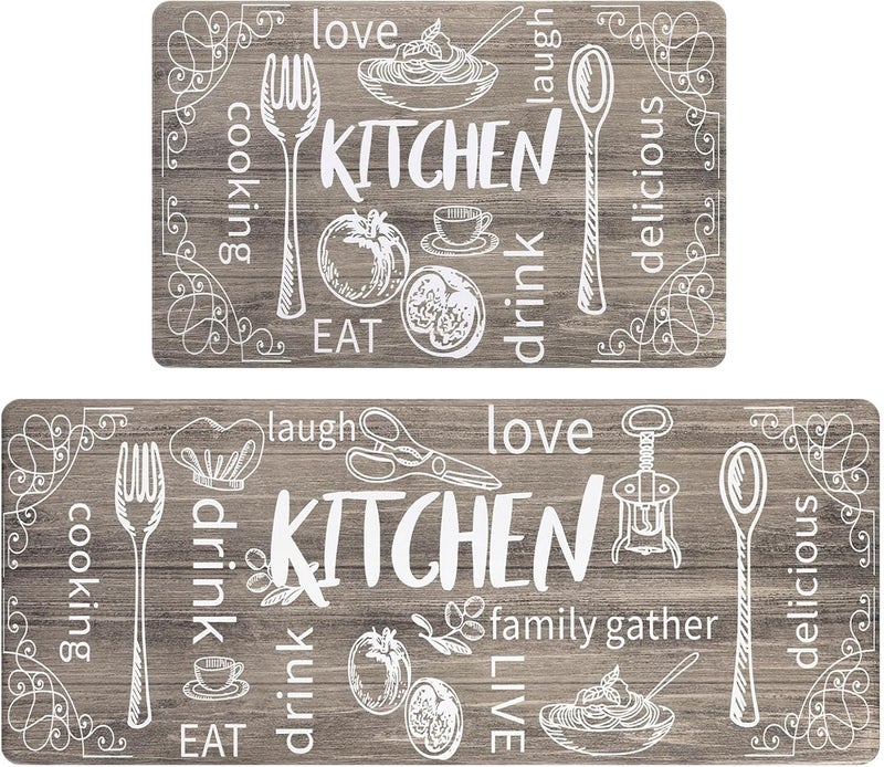 HEBE Anti Fatigue Kitchen Rug Set of 2 Non Slip Cushioned Kitchen Mats for Floor Waterproof Comfort Kitchen Rugs and Mats Farmhouse Chef Mats Floor Carpet for Sink,Laundry Room - Image 1