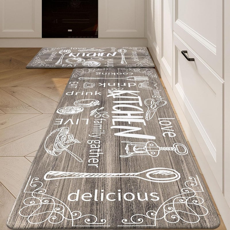 HEBE Anti Fatigue Kitchen Rug Set of 2 Non Slip Cushioned Kitchen Mats for Floor Waterproof Comfort Kitchen Rugs and Mats Farmhouse Chef Mats Floor Carpet for Sink,Laundry Room - Image 2
