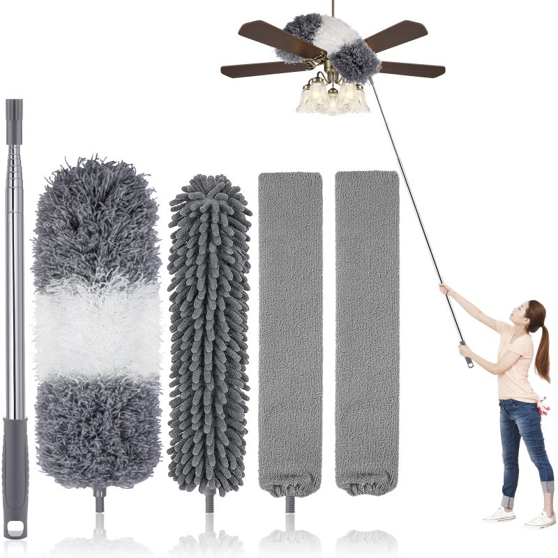 Dusters for Cleaning Retractable Microfiber Gap Dust Cleaner with Extension Pole 30 to 100 Reusable Bendable Long Handle Feather Duster Kit for Cleaning High Ceiling Fan Furniture Blinds Car