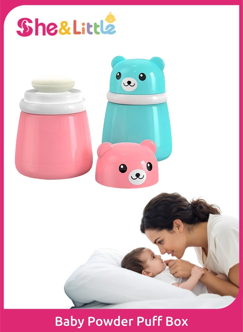 She&Little Baby Powder Puff Box, Baby Powder Case With Puff, Portable Cartoon Bear Powder Case with Lid, Anti-Dust & No Powder Flying, Suitable for Talcum Powder, Cornstarch, Kids & Adults (Pink) - Image 1