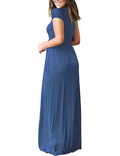 AUSELILY Women's Short Sleeve Loose Plain Casual Long Maxi Dresses for Women 2025 Beja Blue L - Image 3