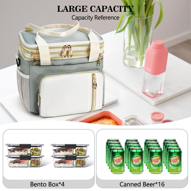 LOKASS Lunch Box & Lunch Bag for Women Men Double Deck,Large Insulated Adult Lunch Box Leakproof Lunchbox Cooler Bag for Work Picnic Beach,ï¼ˆOlive Green16Lï¼‰ - Image 5