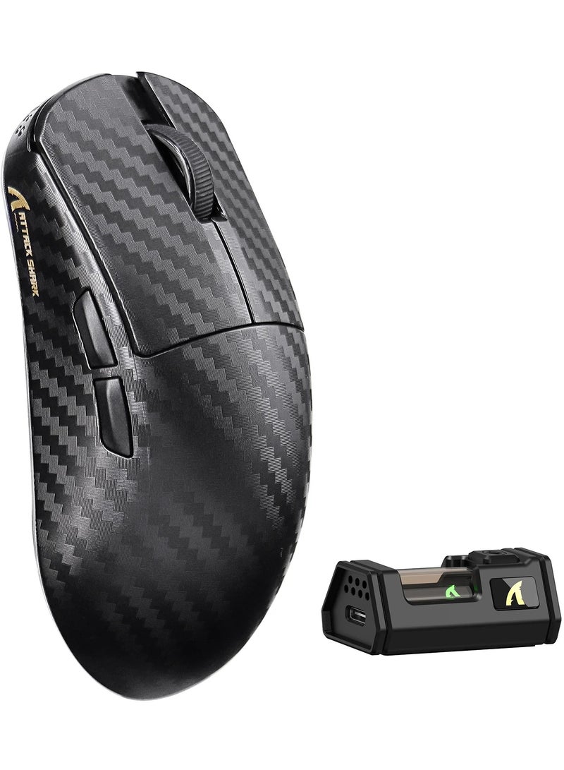 Attack Shark R11 Ultra 8K Carbon Fiber Wireless Gaming Mouse with 42000 DPI-PAW3950 MAX Sensor-49g Lightweight,Nordic 52840 MCU Chip,Wired/BT/2.4Ghz Programmable,RGB Coiled Cable for PC(Black Wave) - Image 1
