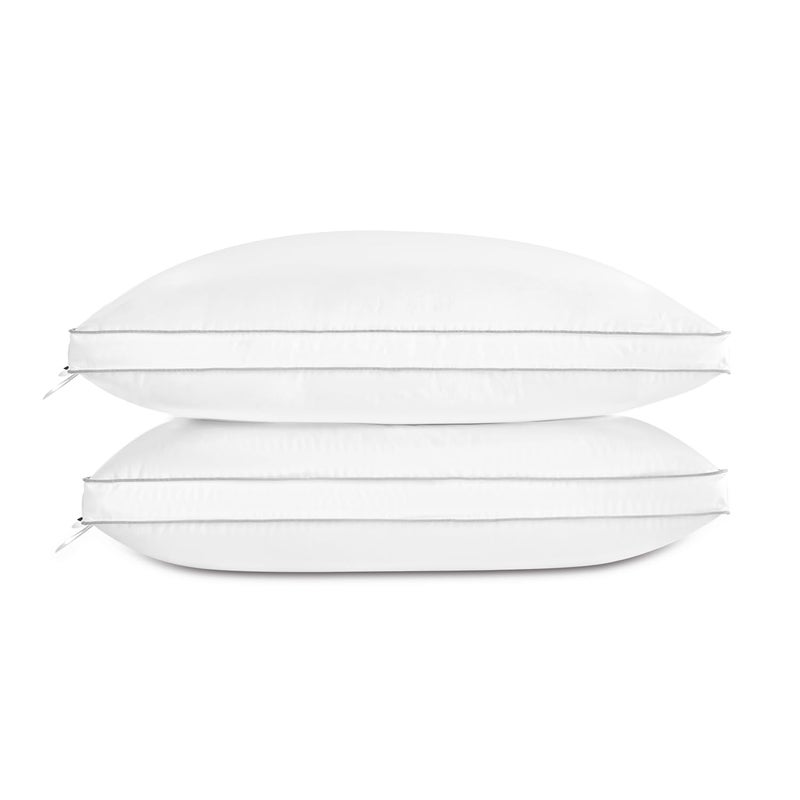 Globon Luxury Feather Down Pillow Medium Fluffy Pillow King Size Gusseted Bed Pillows for Sleeping Hotel Collection Pillows 18X34 Set of 2