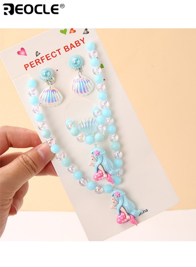 REOCLE 5PCS Kids' Mermaid-Themed Jewelry Set Necklace & Bracelet & Earrings Casual Daily Wear Playful Ocean-Themed Accessory Set - Image 1