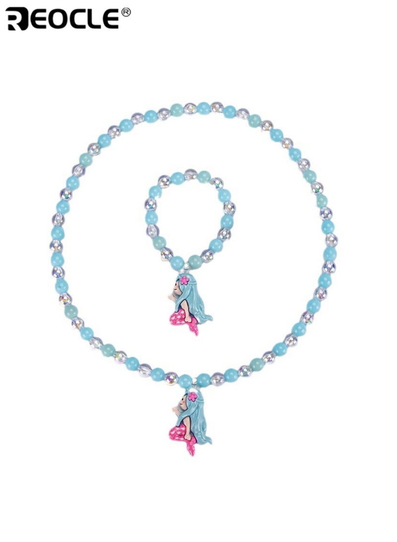 REOCLE 5PCS Kids' Mermaid-Themed Jewelry Set Necklace & Bracelet & Earrings Casual Daily Wear Playful Ocean-Themed Accessory Set - Image 2
