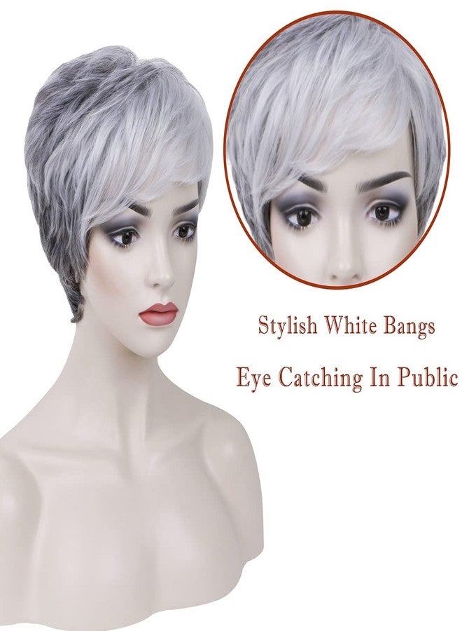 PHOCAS Short Curly Gray Pixie Wig with Bangs Layered Short Wigs For Women Daliy Cosplay Synthetic Pixie Cut Wigs - Image 3