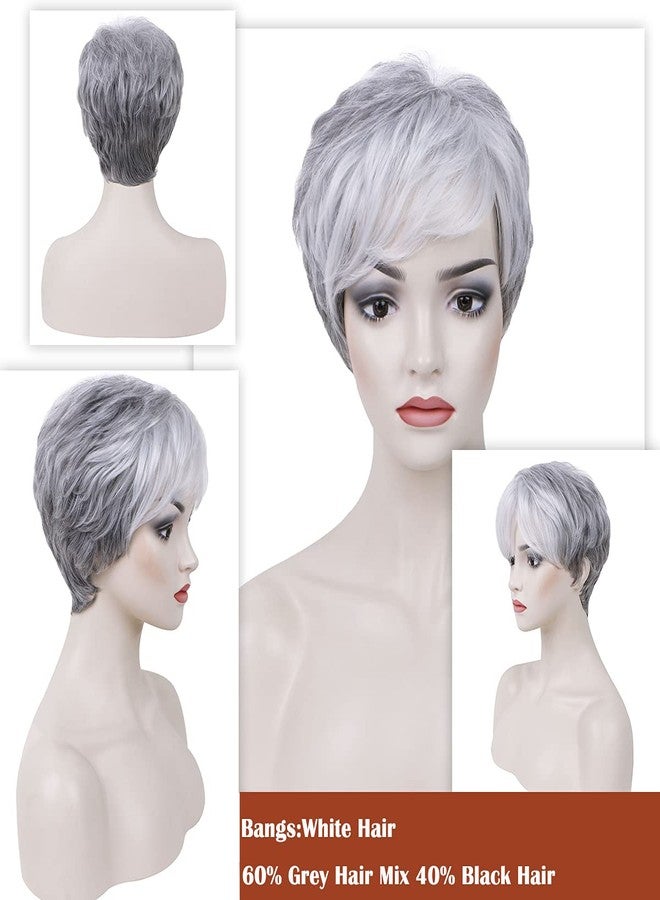PHOCAS Short Curly Gray Pixie Wig with Bangs Layered Short Wigs For Women Daliy Cosplay Synthetic Pixie Cut Wigs - Image 5
