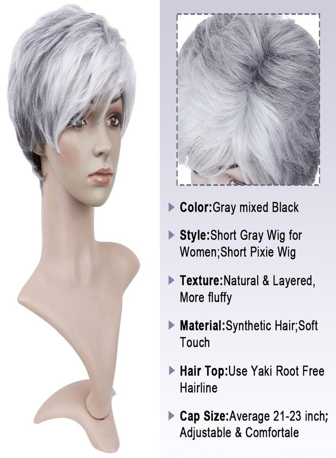 PHOCAS Short Curly Gray Pixie Wig with Bangs Layered Short Wigs For Women Daliy Cosplay Synthetic Pixie Cut Wigs - Image 2