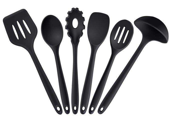 6PCS KITCHEN UTENSILS SET NONSTICK SILICONE COOKING TOOLS WITH SOUP LADLE SLOTTED SPOON PASTA FORK FOR FRYING SERVING BAKING