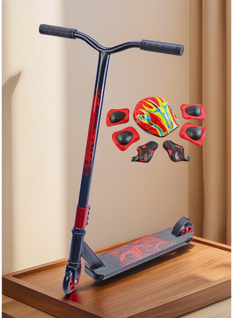 EASY FUTURE Freestyle Stunt Scooter – 2 Wheel Pro Scooter for Tricks with Aluminium Grip Deck, 110 mm Alloy Wheels, Wide T-Bar, Steel Brake, Lightweight 360° Stunts, Perfect for Beginner to Intermediate Including Full Protective Gear Set - Image 1