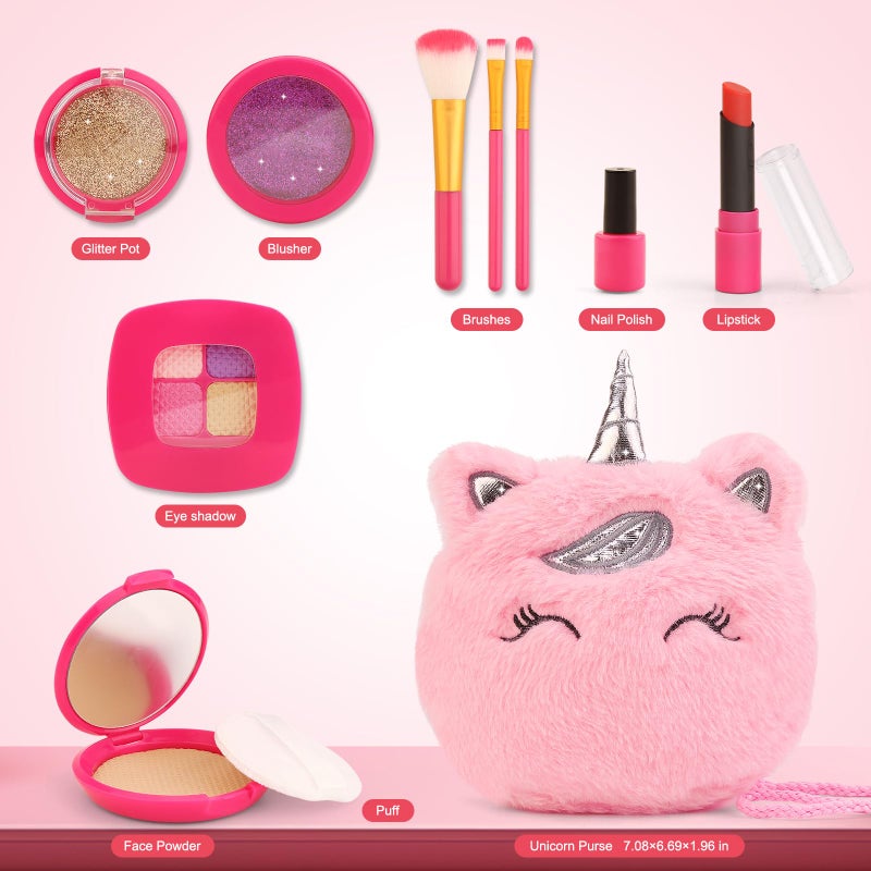 xFFFun Pretend Makeup Kit for Toddlers Girls Toys Age 3 4 5 6 7 8 Years Old Gifts, Fake Play Makeup Set for Kids Toy 3-5 4-6, Unicorn Princess Little Girl Purse with Make up, Birthday Easter Gifts for Girls - Image 4