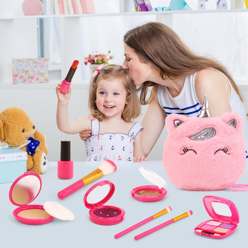 xFFFun Pretend Makeup Kit for Toddlers Girls Toys Age 3 4 5 6 7 8 Years Old Gifts, Fake Play Makeup Set for Kids Toy 3-5 4-6, Unicorn Princess Little Girl Purse with Make up, Birthday Easter Gifts for Girls - Image 5