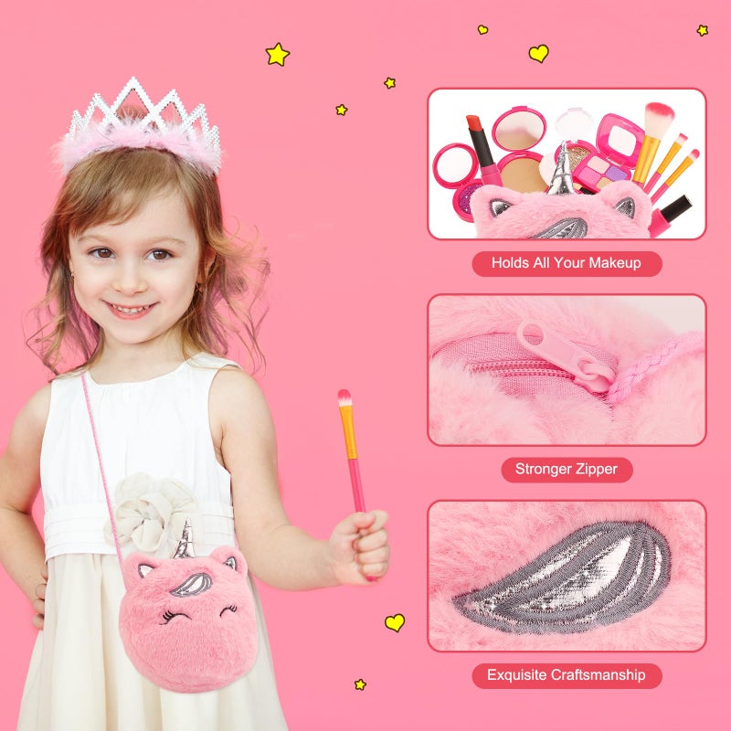 xFFFun Pretend Makeup Kit for Toddlers Girls Toys Age 3 4 5 6 7 8 Years Old Gifts, Fake Play Makeup Set for Kids Toy 3-5 4-6, Unicorn Princess Little Girl Purse with Make up, Birthday Easter Gifts for Girls - Image 3