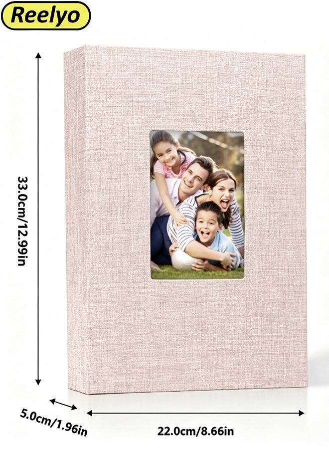 Reelyo Photo Album 300 Pockets Linen Write Photo Album for 4x6 Inch Photos, Slip-In Horizontal Picture Album with Writing Memo & Custom Front Window, Large Capacity Hardcover Memory Book for Family Baby Wedding Vacation Sports Event Anniversary World Cup Football Match Fan Memories (Beige) - Image 2