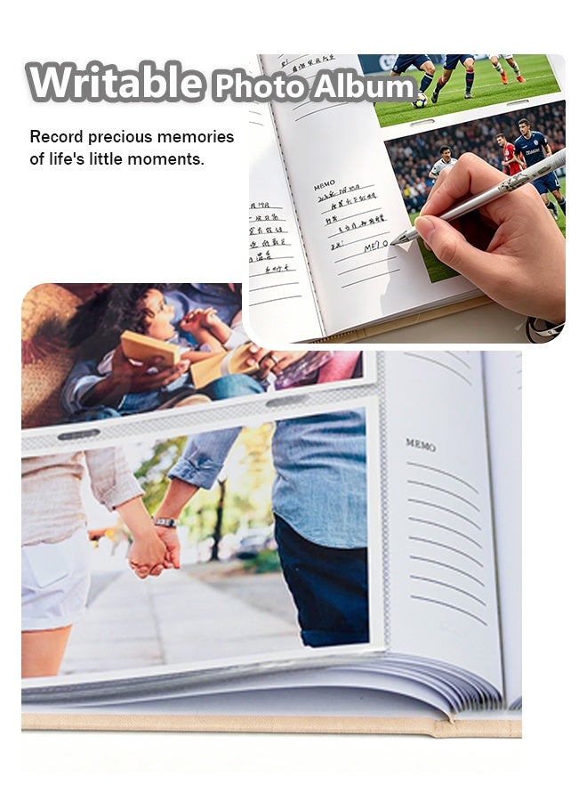 Reelyo Photo Album 300 Pockets Linen Write Photo Album for 4x6 Inch Photos, Slip-In Horizontal Picture Album with Writing Memo & Custom Front Window, Large Capacity Hardcover Memory Book for Family Baby Wedding Vacation Sports Event Anniversary World Cup Football Match Fan Memories (Beige) - Image 3