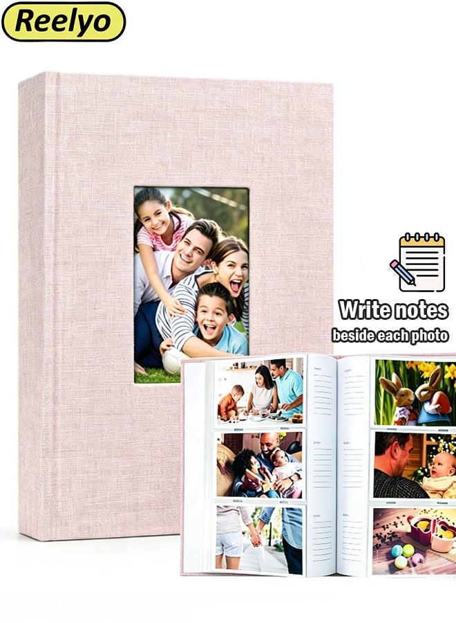 Reelyo Photo Album 300 Pockets Linen Write Photo Album for 4x6 Inch Photos, Slip-In Horizontal Picture Album with Writing Memo & Custom Front Window, Large Capacity Hardcover Memory Book for Family Baby Wedding Vacation Sports Event Anniversary World Cup Football Match Fan Memories (Beige) - Image 1