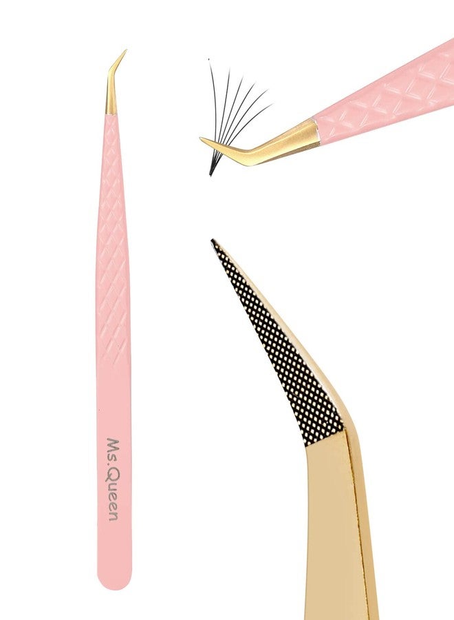 Ms.Queen Lash Tweezers for Eyelash Extensions, Professional Curved Tip Lashing Tweezers for Isolation and Individual Volume Lashes Extension - Image 1
