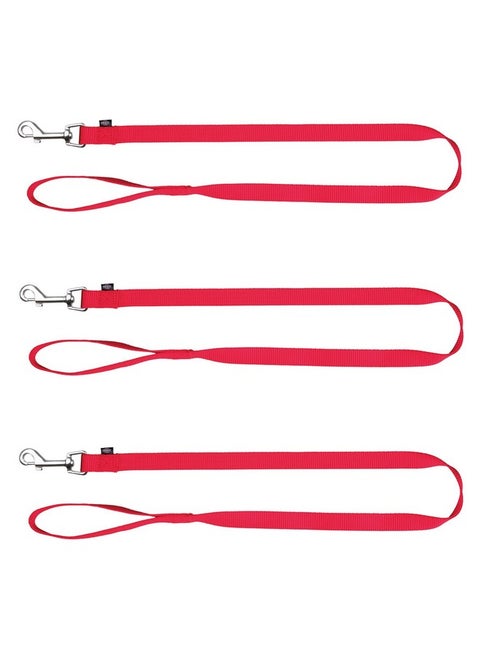 Classic Lead, Nylon Adjustable Dog Lead With Stainless Steel Hooks, Padded Loop Gives A Comfortable Grip - (4 Ft./15 Mm, Xs-S) Red (Pack Of 3)