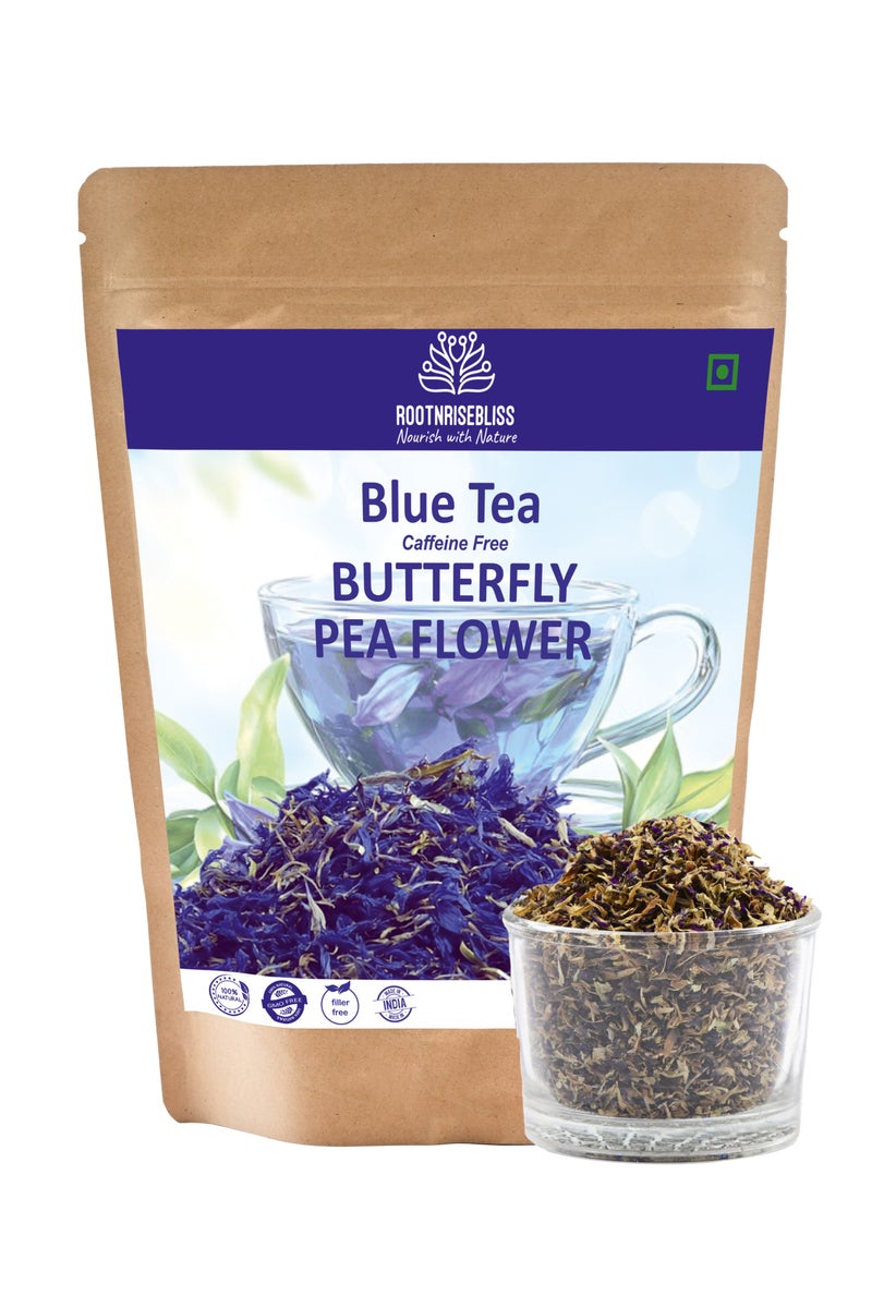 ROOTNRISEBLISS Premium Dried Butterfly Pea Flowers 100g – Natural Blue Tea for Drinks, Caffeine-Free Herbal Superfood, Rich in Antioxidants, Supports Hair, Skin, Digestion & Brain Focus - Image 1