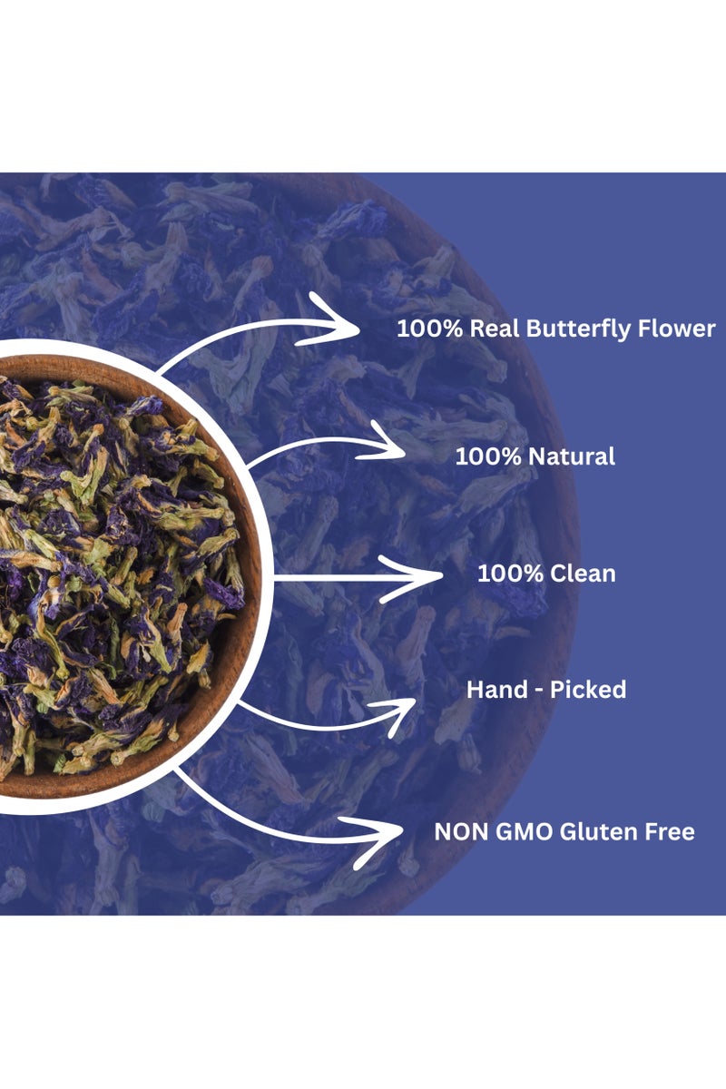 ROOTNRISEBLISS Premium Dried Butterfly Pea Flowers 100g – Natural Blue Tea for Drinks, Caffeine-Free Herbal Superfood, Rich in Antioxidants, Supports Hair, Skin, Digestion & Brain Focus - Image 2
