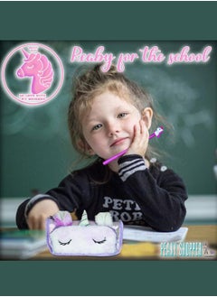 PEAKY KIDS PEAKY KIDS Unicorn Pencil Case for Girls, Multi-Slot Large Capacity Pouch for Girls with Fluffy Pen, Gel Pen, Eraser, Stickers, & Tattoos, Giftable Pencil Case Girls with Unicorn Theme - Fuzzy Pink  - Image 3