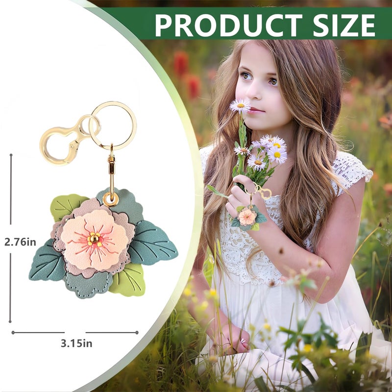 BORKUANA Leather Keychain Holder Case Compatible with AirTag,Cute Protective Cover with Keyring,Anti-Scratch Finder GPS Tracker Case for Wallet Keys,bag,pets(Begonia Flower C) - Image 2