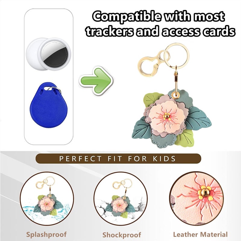 BORKUANA Leather Keychain Holder Case Compatible with AirTag,Cute Protective Cover with Keyring,Anti-Scratch Finder GPS Tracker Case for Wallet Keys,bag,pets(Begonia Flower C) - Image 4