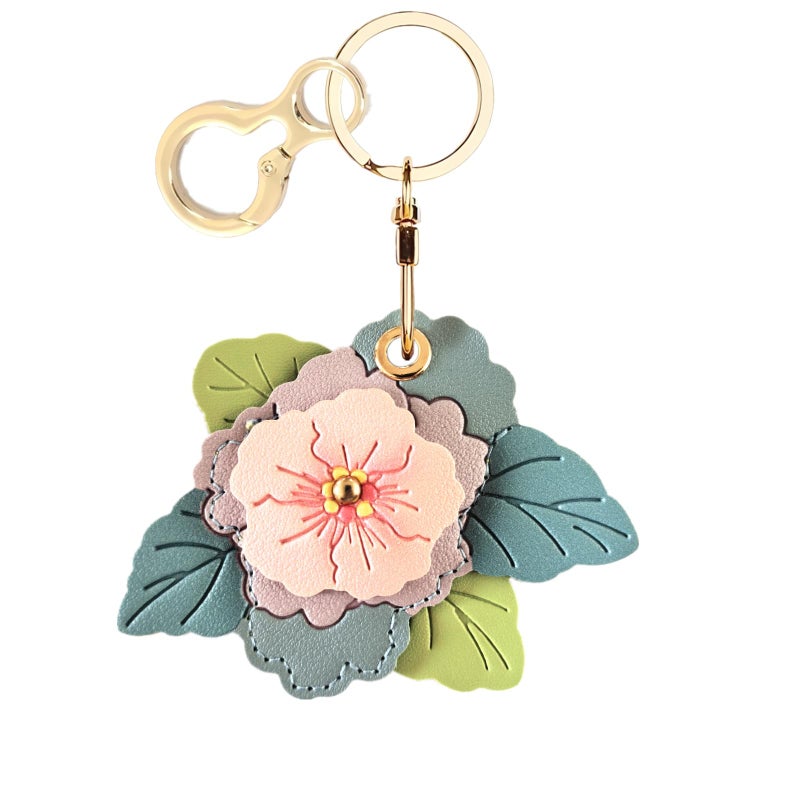 BORKUANA Leather Keychain Holder Case Compatible with AirTag,Cute Protective Cover with Keyring,Anti-Scratch Finder GPS Tracker Case for Wallet Keys,bag,pets(Begonia Flower C) - Image 1