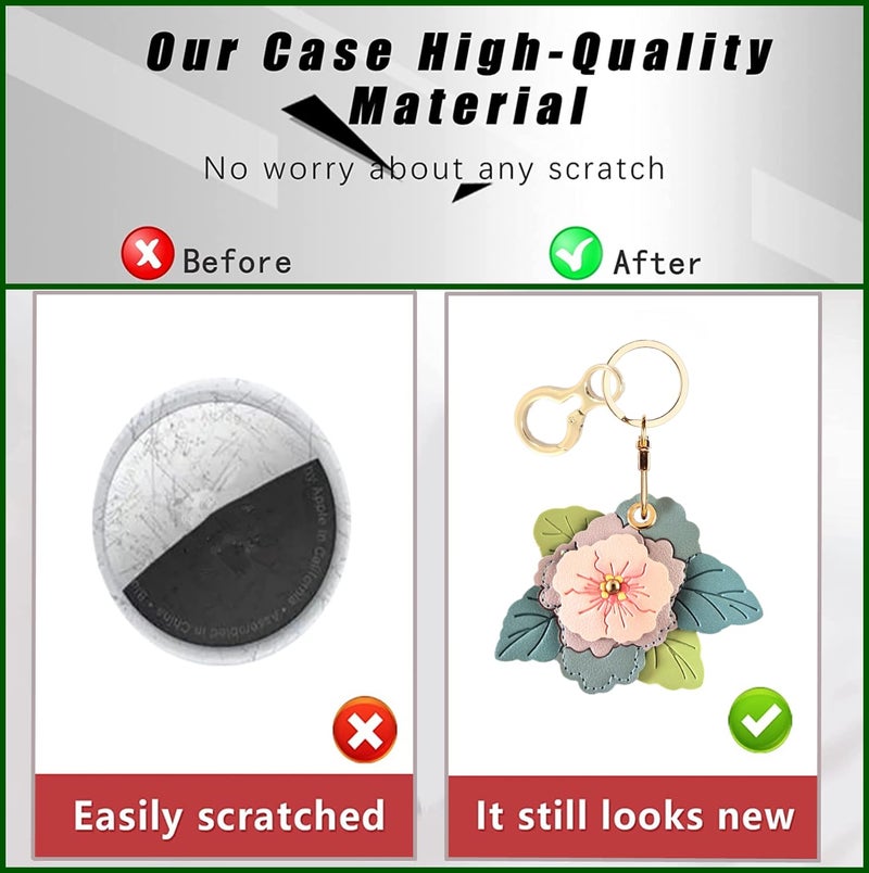 BORKUANA Leather Keychain Holder Case Compatible with AirTag,Cute Protective Cover with Keyring,Anti-Scratch Finder GPS Tracker Case for Wallet Keys,bag,pets(Begonia Flower C) - Image 3