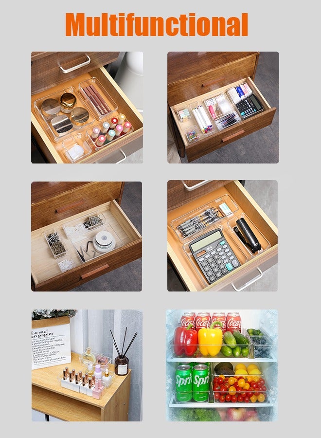 متجر الفرح مجموعة منظمات أدراج بلاستيكية شفافة مكونة من 25 قطعة، 4 أحجام متعددة لتخزين مستحضرات التجميل، وصناديق تخزين للمكياج، وغرفة النوم، وأدوات المطبخ، والأواني، والمكتب - Image 3