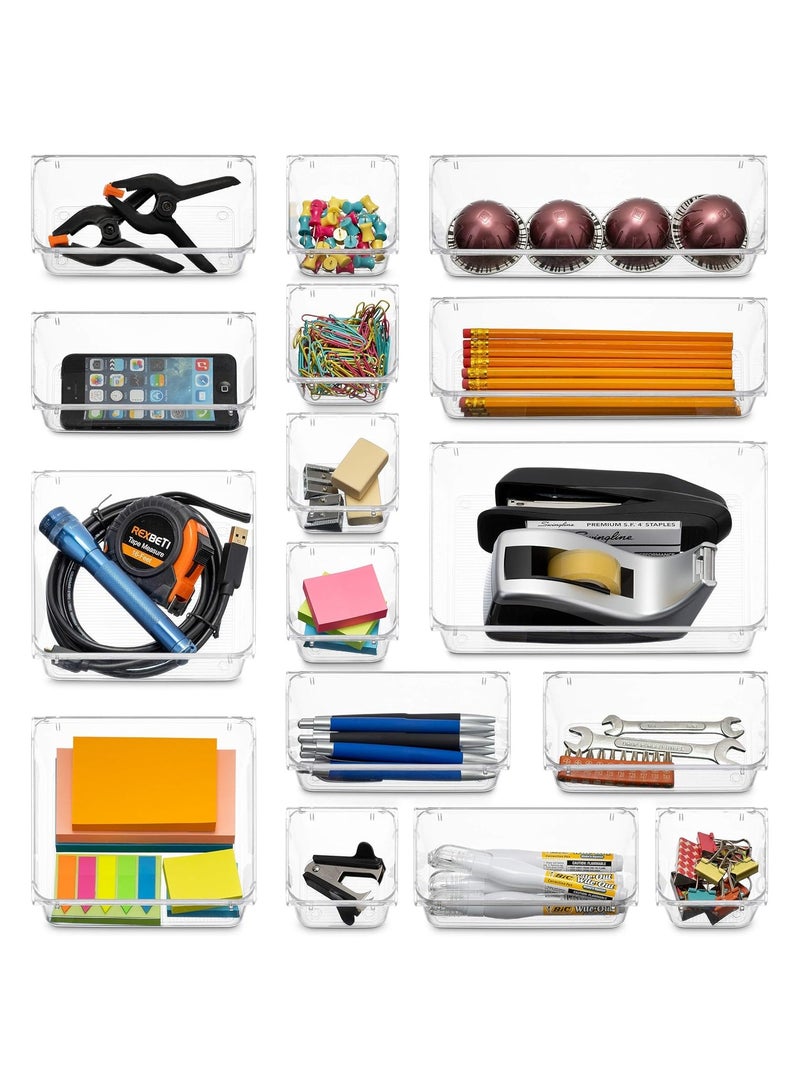متجر الفرح مجموعة منظمات أدراج بلاستيكية شفافة مكونة من 25 قطعة، 4 أحجام متعددة لتخزين مستحضرات التجميل، وصناديق تخزين للمكياج، وغرفة النوم، وأدوات المطبخ، والأواني، والمكتب - Image 5