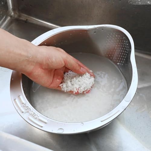 Evona Multi-Purpose Stainless Steel Rice Washer Strainer Bowl, Food Cleaner Strainer, Colander for Washing Rice, Fruits, Vegetables, Beans and Grains, Versatile Food Strainers Kitchen Tool - Image 2