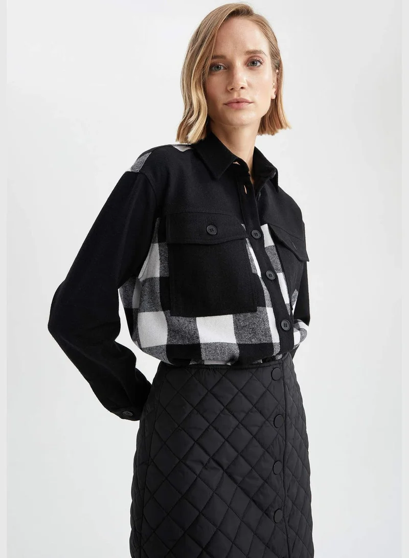 ديفاكتو Woman Woven Top Oversize Fit Shirt Neck Long Sleeve Shirt